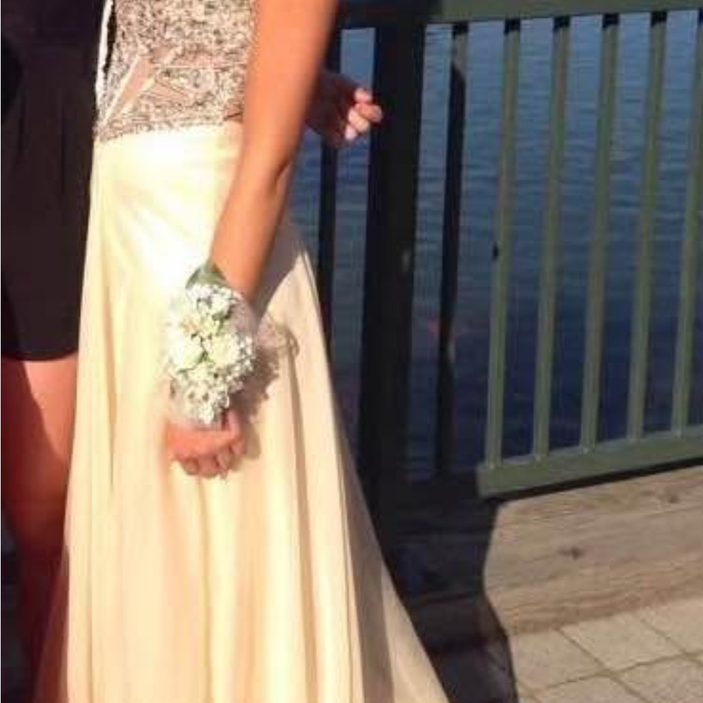 Faviana Cream and Silver Prom Dress